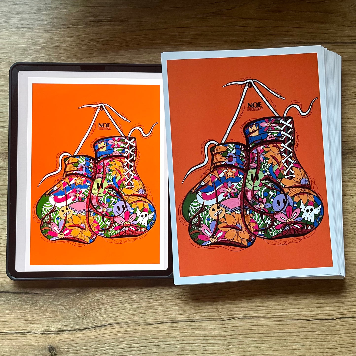 Boxing Doodle Gloves Print